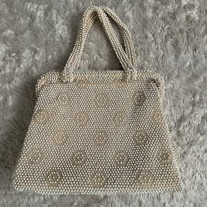 Vintage Corde Bead by Lumered Cream Ivory White Handbag Purse Candy Dot 60s